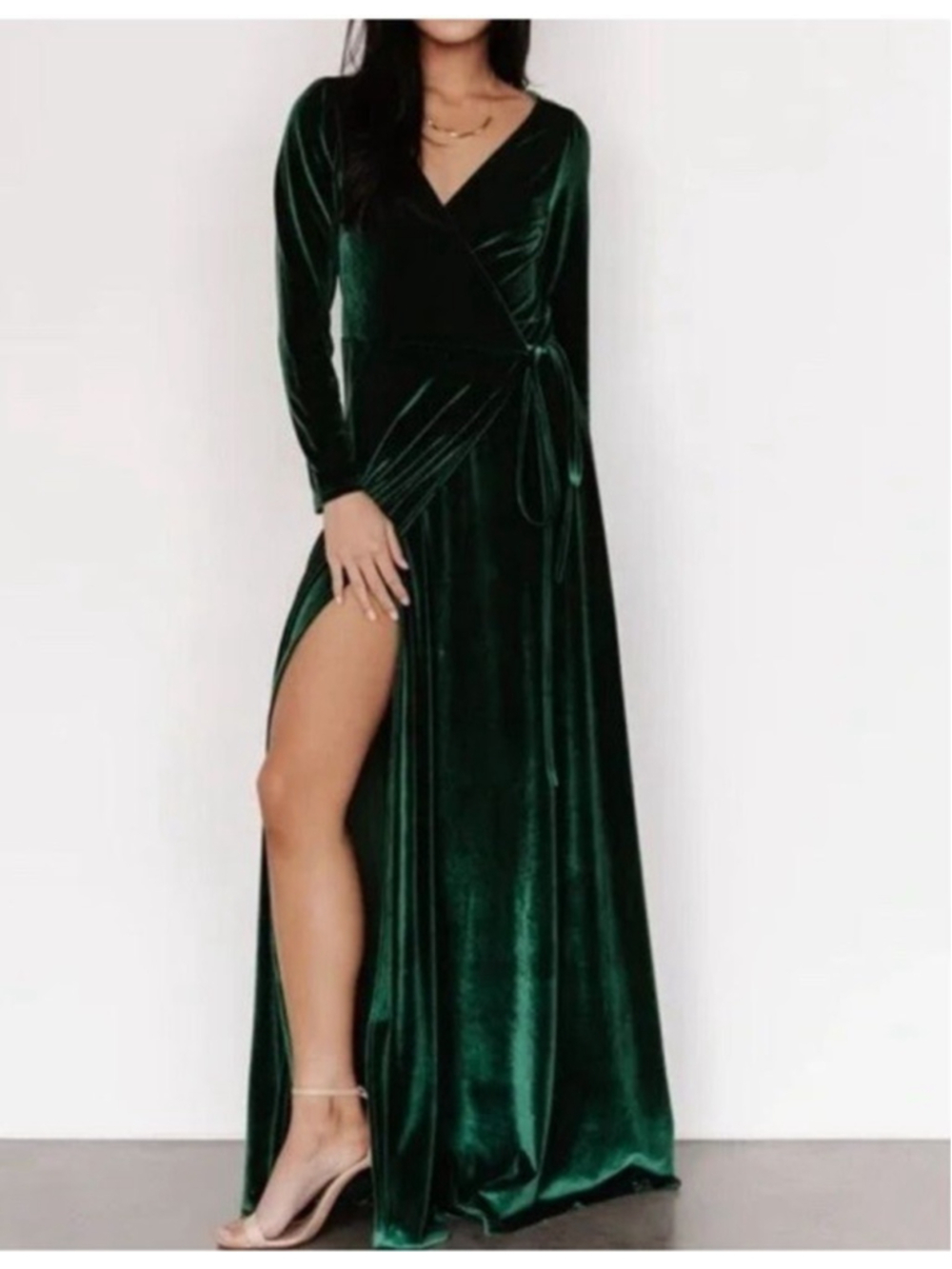 Baltic Born Esmeralda Velvet Wrap Maxi Dress Green Long Sleeve XS Party Glam